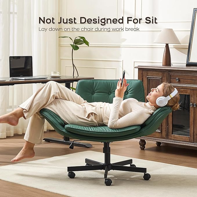 Criss Cross Chair with Armrests & Wheels, Adjustable Swivel Comfortable Lounge Vanity Chairs, Home Office Desk Chair, Medieval Style, (Christmas Green)