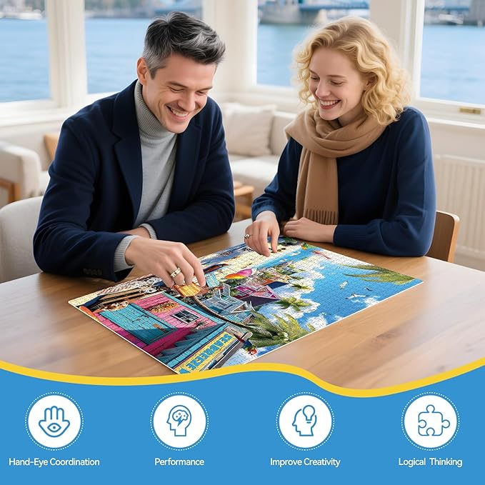 300 Piece Puzzles for Adults, 300 Piece Puzzles for Adults Large Piece, Summer Beach Dogs Trees Jigsaw Puzzle, Funny Gift for Adult Kids Senior Challenging Family Games Toy, 20.5 X 15 in