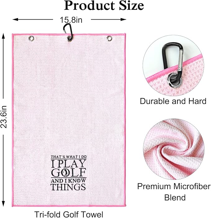 DYJYBMY That's What I Do I Play Pink Golf Towel with Clip, Funny Golf Accessories for Women, Embroidered Sports Towel for Golfer Bestie, Birthday Retirement Golfing Gifts for Mom Aunt Sister Family