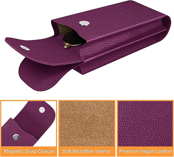 FINTIE Double Glasses Case with Carabiner Hook, Portable Vegan Leather Eyeglass Case Anti-scratch Sunglasses Pouch