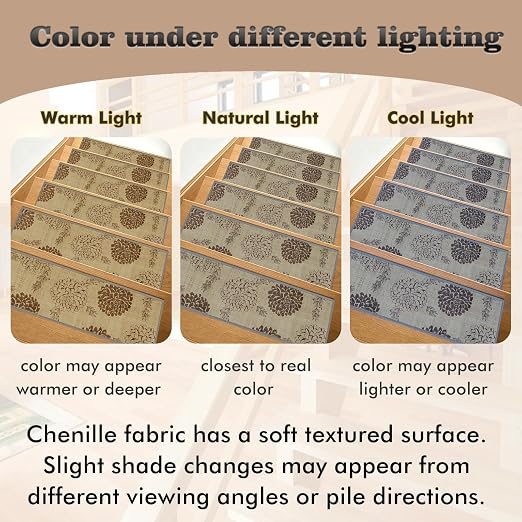 Non Slip Stair Treads for Wooden Steps, 4 Pack 8"x30" Washable Carpet | 8x30 in soft chenille polyester stair treads with reusable TPE backing for indoor wood stairs, dogs, kids, and seniors