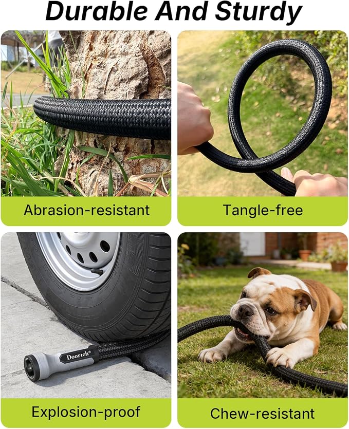 Garden Hose, Flexible Ultra Lightweight Durable, Kink-Free Water Hose with 10 Function Sprayer - Non-Shrinking, Easy to Store, All-Weather, High-Pressure, Black (50 FT)