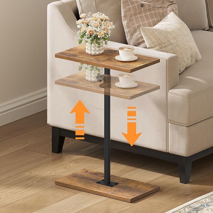 MAHANCRIS Narrow Side Table, Height Adjustable Sofa Table, Tall Couch Table | Small End Table for Small Spaces, Sturdy Wooded Nightstand, Easy Assembly, Multi-Functional, Living Room, Bedroom, Corner