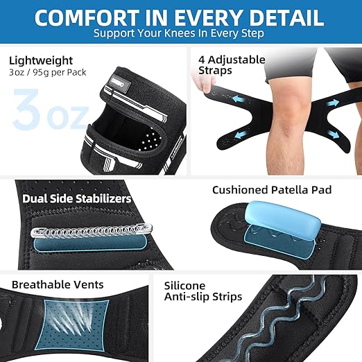 CAMBIVO Patella Tendon Support Knee Brace for Women & Men, Adjustable Knee Strap with Gel Pad & Side Stabilizers, Breathable Lightweight Knee Support for Running, Training & Daily Use (Black, S/M)