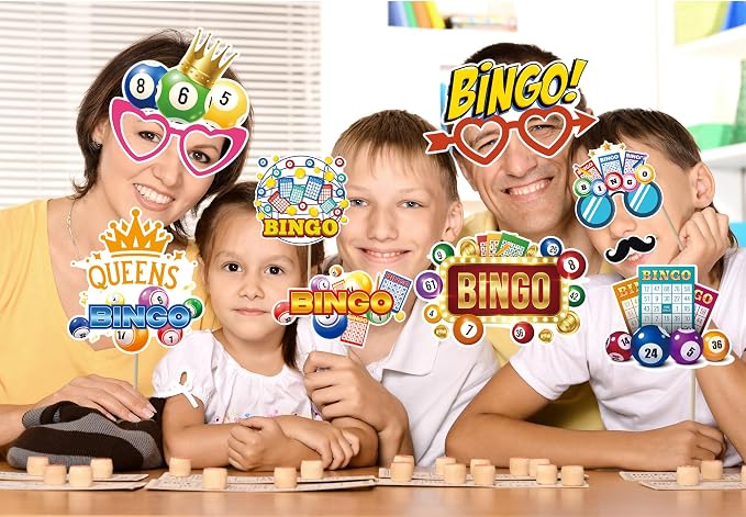 Bingo Photo Booth Props Decorations-Bingo Game Night Party Themed Champion Birthday Carnival Events Favors Supplies Birthday Photography Backdrop Decorations（25PCS）