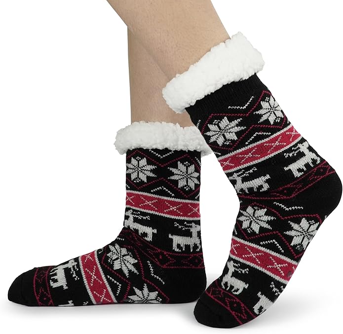 BenSorts Women Winter Thick Slipper Socks with Grippers Non Slip Warm Fuzzy Socks Christmas Gifts