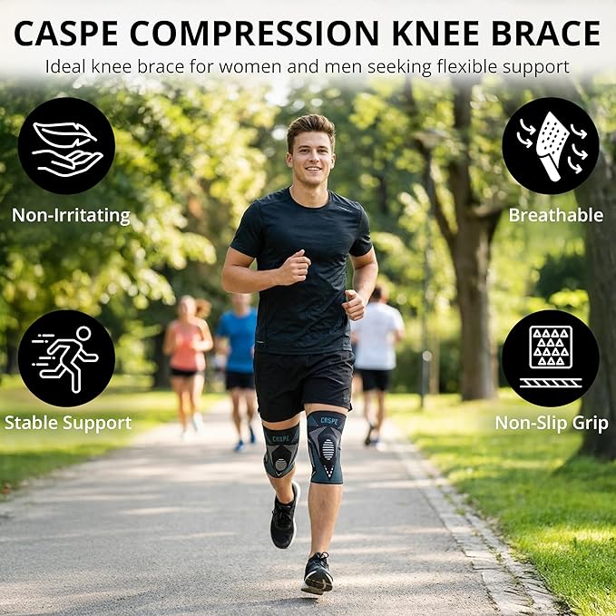 Caspe 2 Pack Compression Knee Brace for Women & Men – Pain Relief Support with Patella Gel Pads & Side Stabilizers – Knee Sleeve for Running, Workout & Arthritis (Blue, Small)