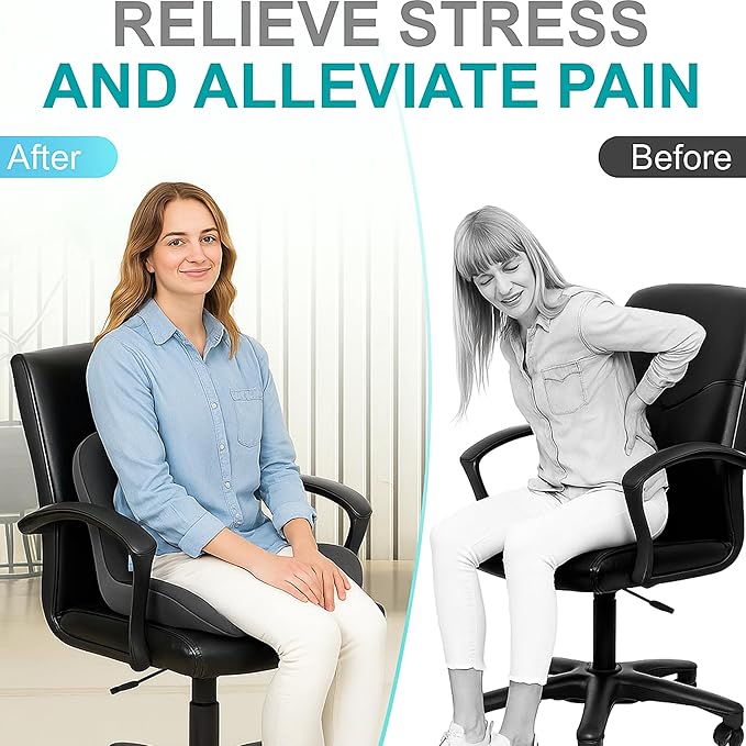Ergonomic Seat Cushion with Back Support for Tailbone Pain Relief, Raised Seat & Thickened Lumbar Support for Office, Home, and Long-Distance Driving (Dark Gray)