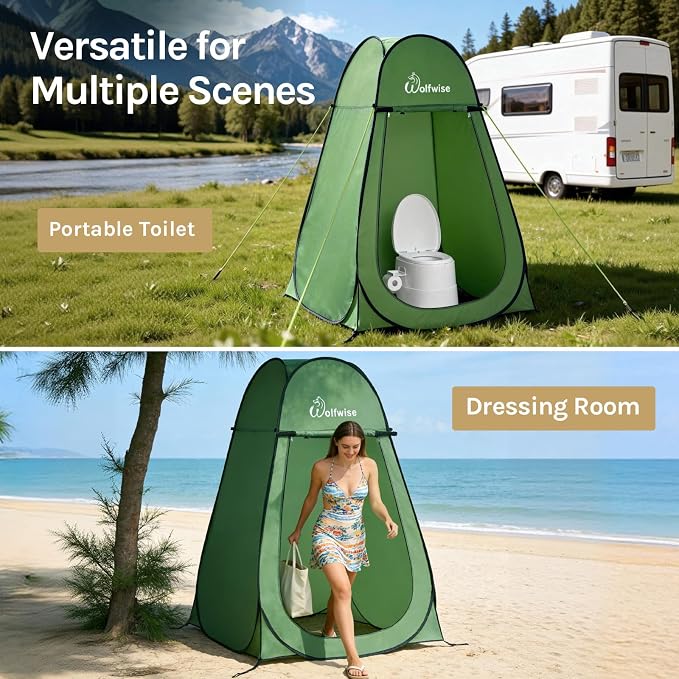 WolfWise Pop Up Shower Tent for Camping Essentials, Compact & Lightweight | Portable Instant Changing Tent with Window & Carry Bag, Privacy Dressing Room Bathroom for Outdoor, 6'3"/6'11" H