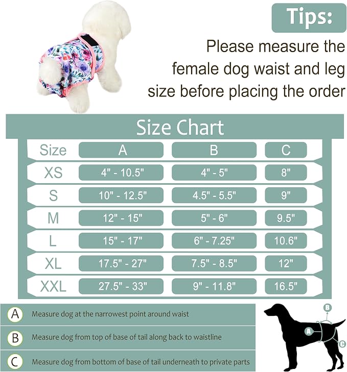 Dog Diapers Female - Reusable Diapers for Doggie in Heat - Highly Absorbent Female Dog Diapers for Pet Incontinence(Pack of 5), Flowers,XXL