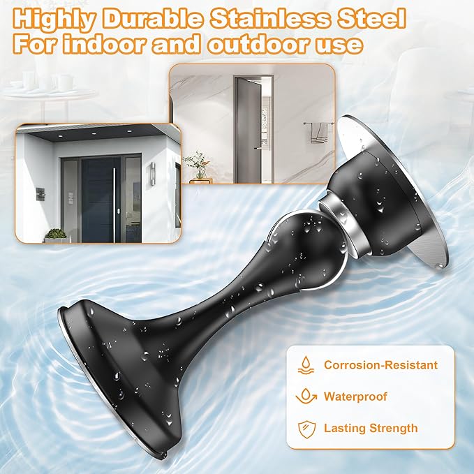 Crosize Magnetic Door Stoppers 2 Pack, Stainless Steel Door Stops, Wall-Mounted and Floor Mounting Metal Doorstops, Door Holder Keep Door Open, No Drilling Door Stop with Adhesive Tapes, Black