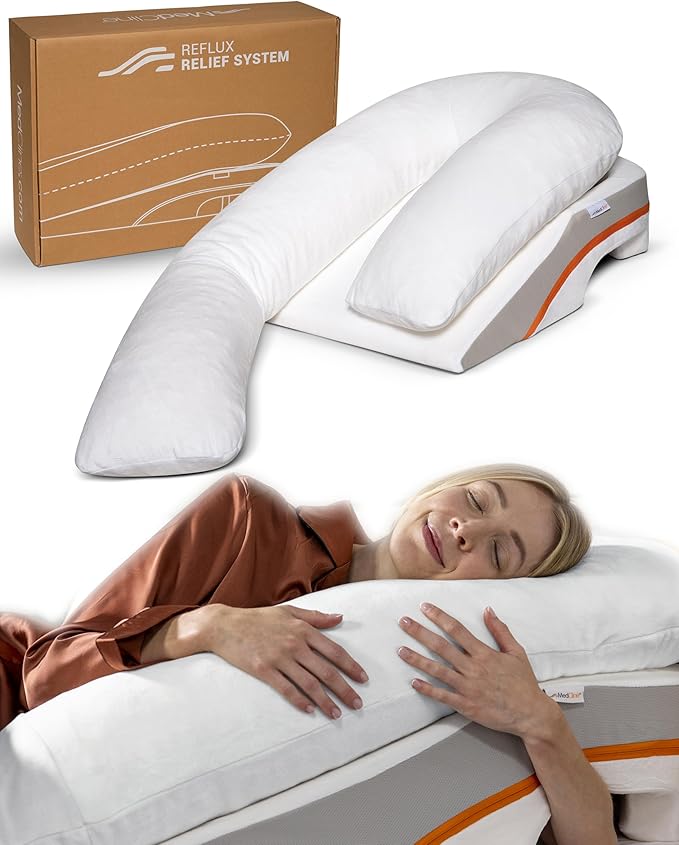 MedCline Reflux Relief System, Bed Wedge Pillow for Acid Reflux and GERD Relief with Therapeutic Body Pillow, Insert, and Covers, Inclined Sleep Position with Arm Pocket, Small for 4'8" to 5'4" Tall
