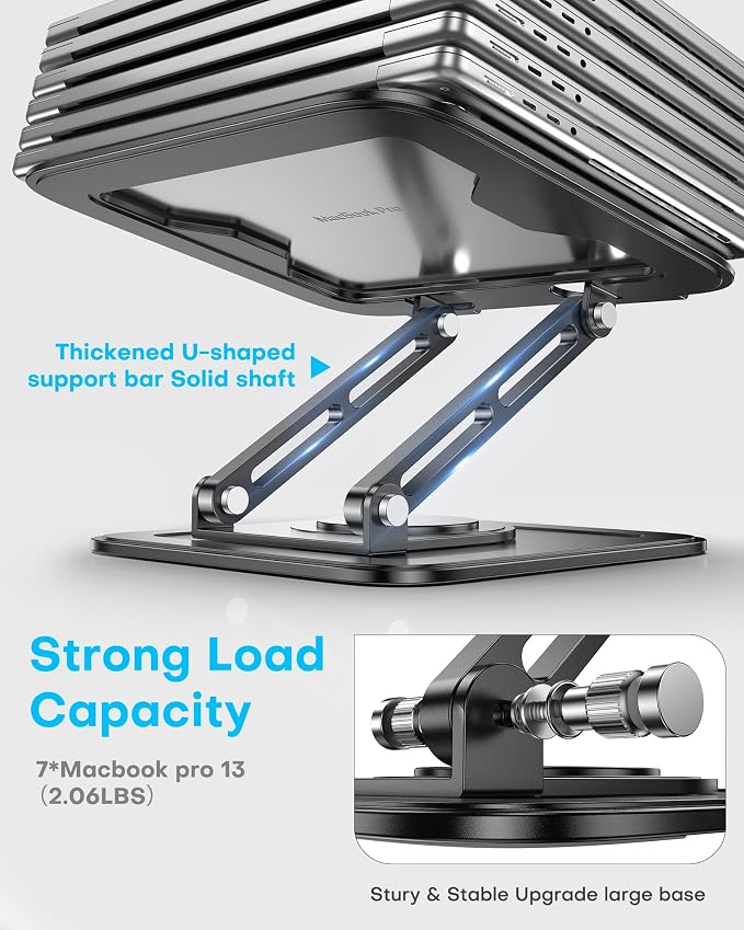 LOXP Adjustable Laptop Stand, Computer Stand with 360 Rotating Base | Ergonomic Laptop Riser Mount for Desk Foldable Protable Computer Desk Fits with MacBook Pro Air