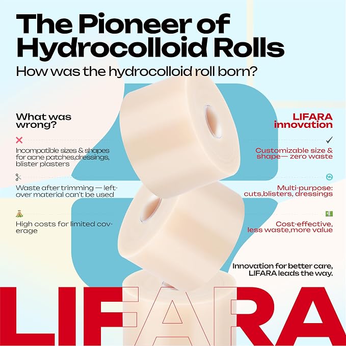 LIFARA Hydrocolloid Roll for Wound Care - Cut-to-Size, Hydrocolloid Patch Bandages with Self-Adhesive, Ultra Absorbent & Waterproof, First Aid Kit Essential (11.8mil/ 0.3mm Thickness, 2in*32ft)