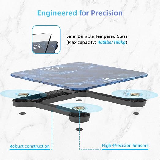 Healthkeep High Precision Digital Bathroom Scale with Step-On Technology LED Display Slim Design Max 180kg/400lb Marble Blue