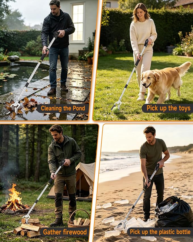 Grabber Reacher Tool,53-inch Foldable Aluminum Alloy Heavy-Duty Grabber Suitable for use as Barbecue firewood Tongs and Lawn cleanup Features a Wide-jaw Head and Nylon Handles Sturdy and Durable