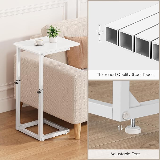 C Shaped End Table, 33"C Table End Table Adjustable Height, Small Side Table for Couch, Tv Tray Table for Small Spaces, Couch Table That Slide Under, Sofa Table for Living Room,Bedroom, White