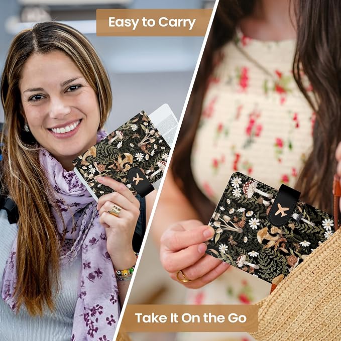 Passport Holder for Travel Essentials, RFID Blocking Leather Cover Wallet with Magnetic Closure, Aesthetic & Cute Passport Book Case for Women and Men - Mushroom