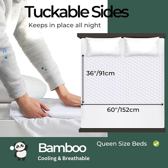 Hygge Sheets®️ Organic Washable Incontinence Bed Pads - 2 Pack - 100% Waterproof Reusable Mattress Protector Underpads - Rayon derived from Bamboo - Queen