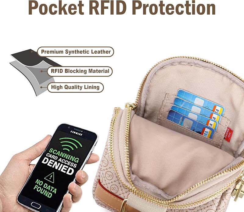 Anti Theft Crossbody Bag for Women, Small RFID Blocking Sling Purse with Zipper Lock for Travel, Vegan Leather