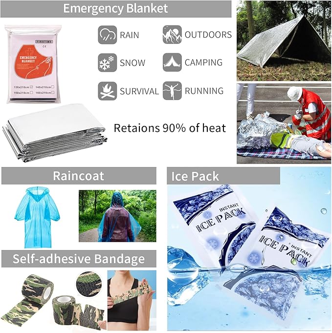GPUSFAK Emergency Survival Kit and First Aid Kit, Camping First Aid Survival Kit with Molle Pouch for Preparedness Outdoor Adventure, Black