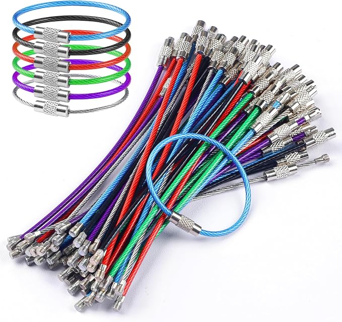 Uniclife 4 Inch Wire Keychain Cable Heavy Duty Stainless Steel Key Ring | Large Holder for Luggage Tag Keeper Travel, 1.8 mm Braided, 4.8 Inch Length, 1.6 Diameter, 80 lbs Hold, Corrosion Resistant