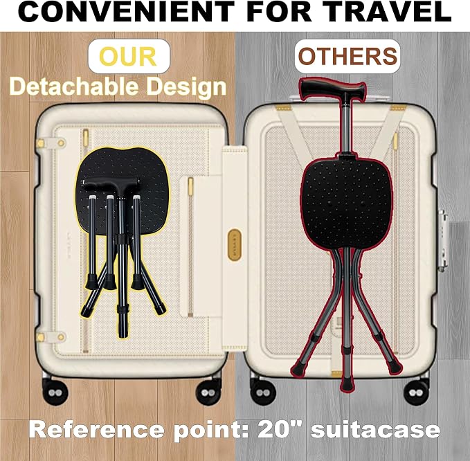 FATTCHIAR Walking Cane with Seat Folding Lightweight Adjustable Cane Chair Foldable for Seniors Portable Seat