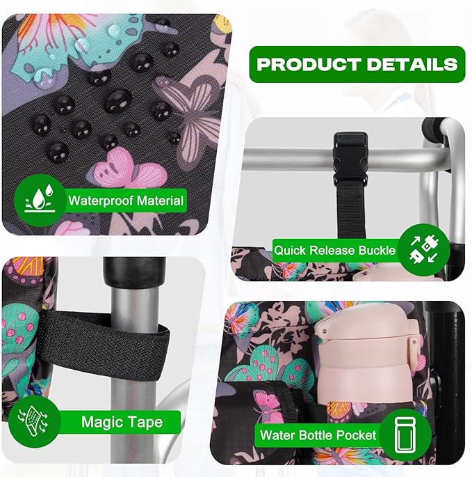 ANILD Walker Bag Basket with Cup Holder, Foldable Walker Bag for Folding Walker Accessories for Seniors Elderly, Walker Storage Bag with Large Capacity