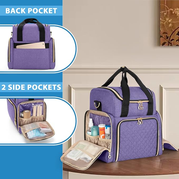 LUXJA Large Medicine Bag with 2 Removable Cases, Purple | Medicine Storage Bag with Multiple Pockets, Pill Bottle Organizer with Shoulder Strap, Trolley Sleeve for Travel or Home