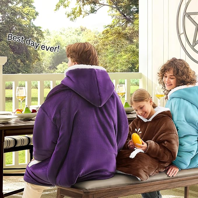 JOYWOO Brown Kids Wearable Blanket Hoodie, Oversized Cat lovers Hoodie Blanket for kids & Teens,Birthday Gifts for Girl Boys,Warm Cozy Fuzzy Sherpa Fleece Sweatshirt Blanket with Giant Pocket Gifts
