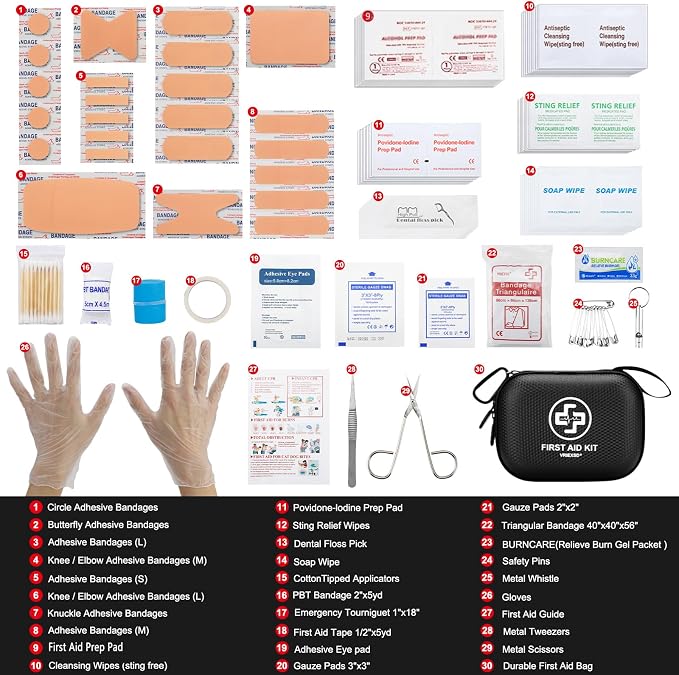 Mini First Aid Kit - 150 Piece Small Waterproof Hard Shell Medical Kit for Home, Car, Travel, Camping, Truck, Hiking, Sports, Office, Vehicle & Outdoor Emergencies (Black)