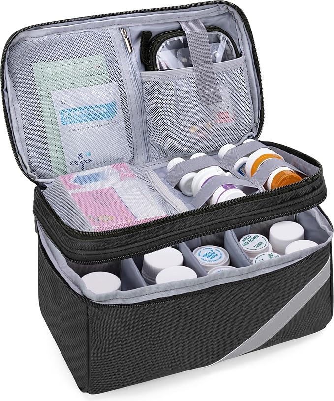 Trunab Medicine Storage and Organizer Bag Empty, Pill Bottle Organizer | with Portable Small Pouch, Home First Aid Box for Emergency Medication, Supplements or Medical Kits (Bag Only)