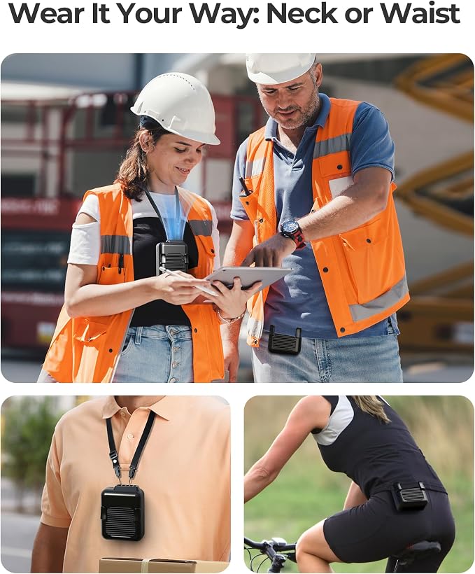 SLENPET Portable Waist Clip Fan, 6000mAh Battery Operated Necklace Fan, 23 Hours Working Time, 3 Speeds, 5100RPM Strong Airflow Hands-free Belt Fan for Outdoor Works, Farm, Hiking, Camping, Travel