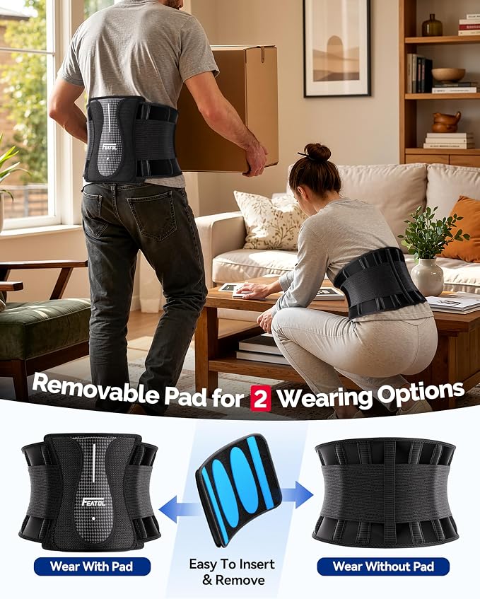 FEATOL Back Brace for Lower Back Pain Wide Coverage 360° Strong Lumbar Support with Removable Pad, Adjustable Waist Support Belt for Men Women, Size 3XL 54''-63''
