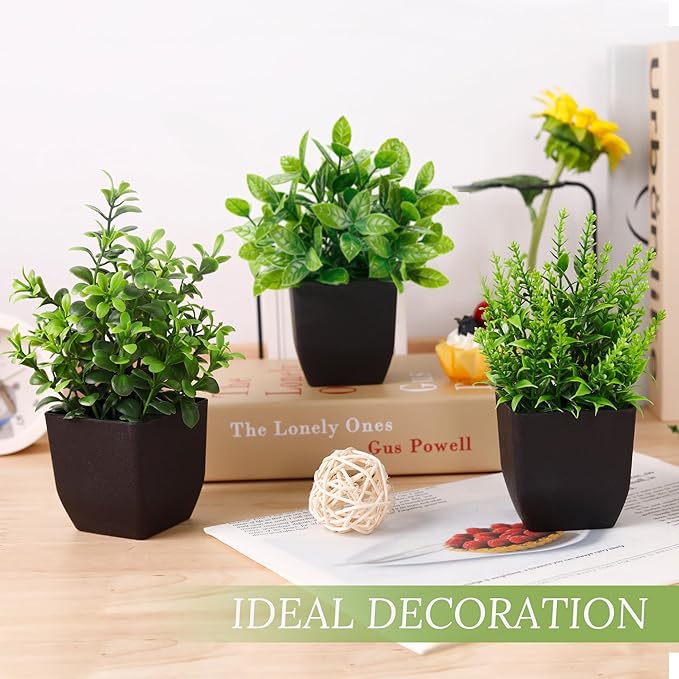Der Rose 4 Pack Black Bathroom Decor Fake Plants Mini Artificial Greenery Potted Plants for Halloween Decor Indoor Office Table Room Farmhouse Decor