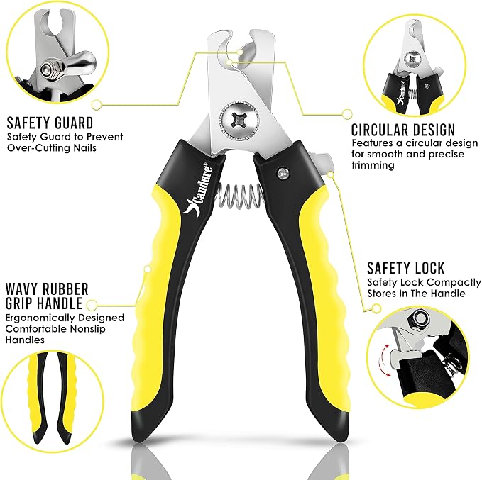 Candure Dog Nail Clippers for Pet Grooming - Professional Cat Nail Trimmers Suitable for Small to Medium Breeds with a Safety Guard & Nail File | Pet Nail Clipper