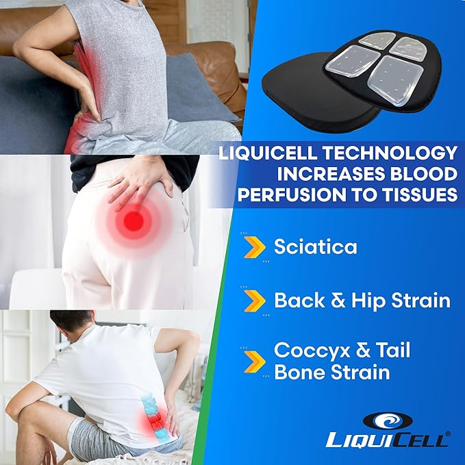 ERGO21 Original Seat Cushion - Liquicell Membrane Technology for Pressure Relief, Tailbone Pain, Sciatica, Hip & Lower Back Pain - Long Sitting on Car Seat, Office/Home Chair (18" W x 17" x 3")