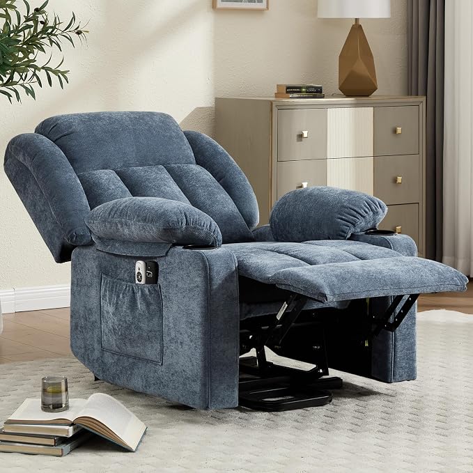 Power Lift Recliner Chair for Elderly with Massage and Heat, Recliner Chairs for Adults, Upgraded Fabric Reclining Sofa Chair with USB & Type-C Ports, L1288 (Blue)