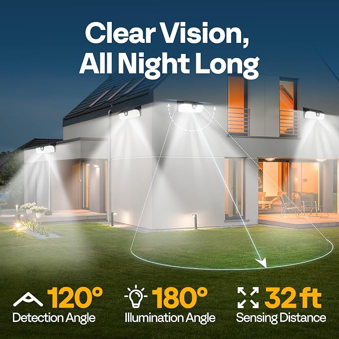 VIVOHOME Linkable Solar Lights Outdoor, Motion Sensor Wall Lights, 2 Packs | 2500LM Security Light with Diffuser for Extra Wide Lighting, IP65 Waterproof, Solar Powered for Garden, Patio, Porch, Yard