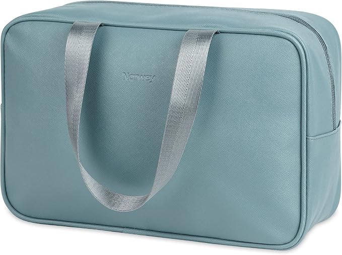 Narwey PU Leather Large Travel Toiletry Bag Women Toiletries Bag Skincare Bag Makeup Bag Organizer Make up bag Cosmetic Bag Medicine Bag for Girls (Large, Greyish Blue)
