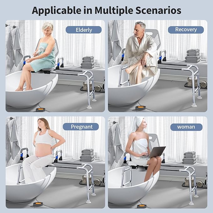 Sliding Shower Chair Swivel Tub Transfer Bench with Backrest with Non Slip Suction Cups 400lbs