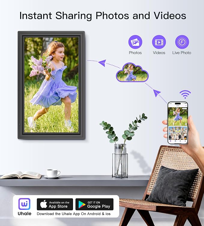 64GB Uhale 15.6" Digital Picture Frame, Large WiFi Electronic Photo Frames 1920 x 1080 IPS FHD Touch Screen, Share Photos and Videos Anywhere, Support SD/USB, Best Gifts for Parents and Grandparents