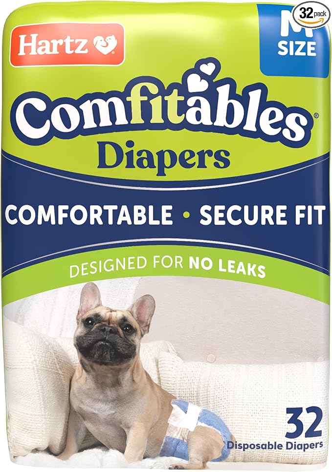 Hartz Disposable Dog Diapers, Size M 32 count, Comfortable & Secure Fit, Easy to Put On | Comfortable & Secure Fit, Easy to Put On, Super Absorbent, Breathable Material, Adjustable Tail Hole, Male & Female Diaper