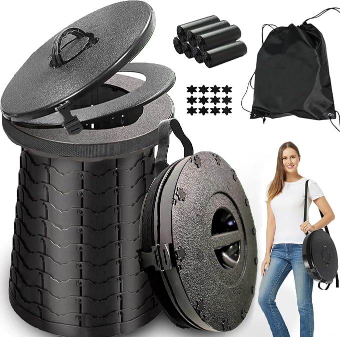 XXL Portable Toilet for Camping,880lbs Capacity,19.7" H Adjustable Outdoor Toilet with 7 Garbage Bags,Porta Potty for Adults,Collapsible Luggable Loo for Camping