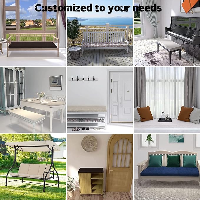 Cushion Custom Size for Bench, Customize Cushion for Indoor Outdoor Patio Furniture Window Seat, Linen Cover with Zipper and 45D High-Resilience Foam Insert (Custom Sizes, Khaki)