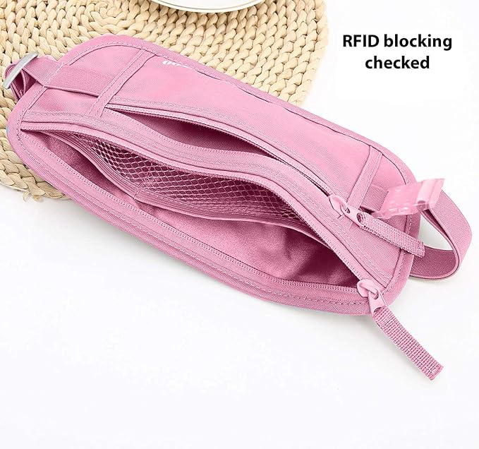 Money Belt for Travel - Hidden Travel Pouch Protect Your Credit and Money With RFID Blocking Passport Holder Waist Wallet (Pink)