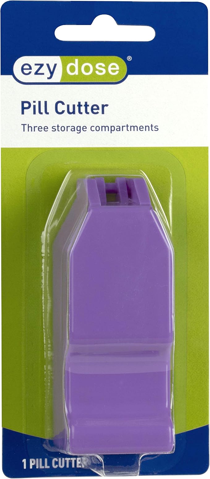 Ezy Dose Pill Cutter and Splitter with Storage, Cuts Pills, Vitamins, Tablets, Stainless Steel Blade, Travel Sized, Colors May Vary (Pack of 2)