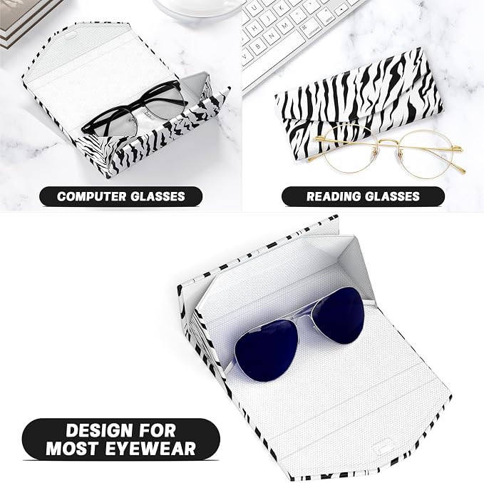 Sunglasses Case, Foldable Glasses Case, Magnetic PU Leather Hard Shell Folding Eyeglass Holder Box, Collapsible Unisex