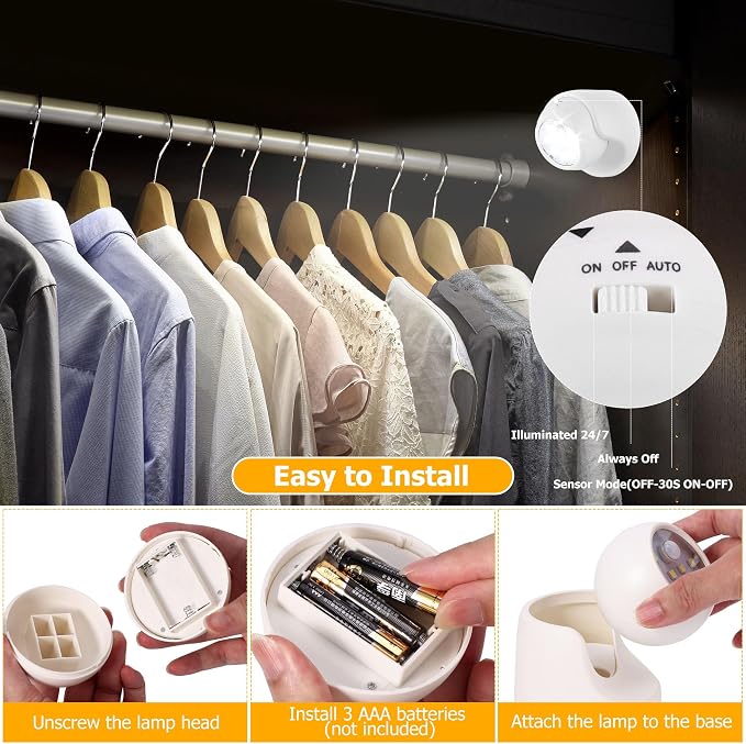 Motion Sensor Outdoor Lights - Outdoor Motion Sensor Light Battery Operated Wireless Spotlight Motion Detector Security Light Auto On Off for Sheltered Porch Stair Hallway Garage Wall Shed (4 Pack)