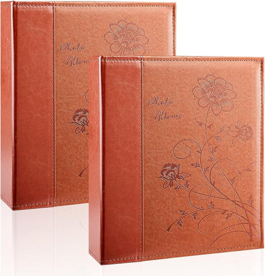 Photo Album 8x10 2 Packs Clear Pages Pockets Leathe Cover Slip Slide in Photo Album Each Holds 50 Vertical 8x10 Photos Picture Book for Wedding Family (Brown)